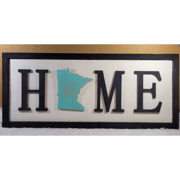 Black & Blue Minnesota Wood Home State Sign Decor - Picture 1 of 7